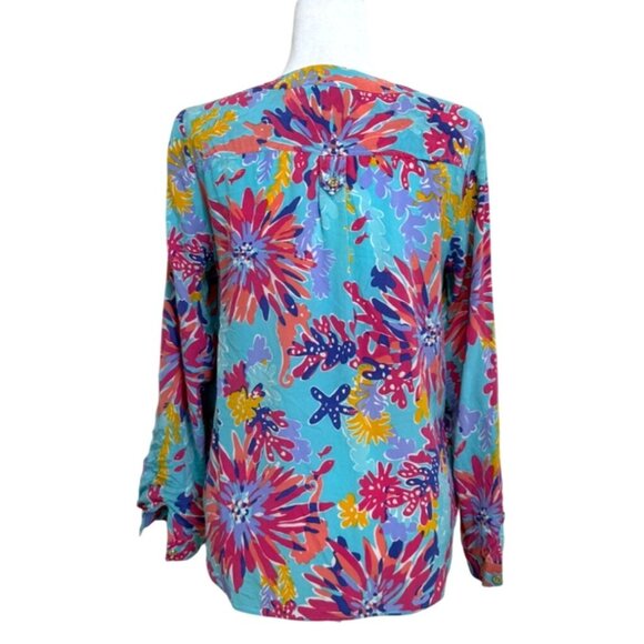 Lilly Pulitzer Womens Silk Elsa Top Trippin Sippin Long Sleeve Blouse Size M - Picture 3 of 8
